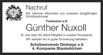 Anzeige von Günther Nuxoll von Oldenburgische Volkszeitung